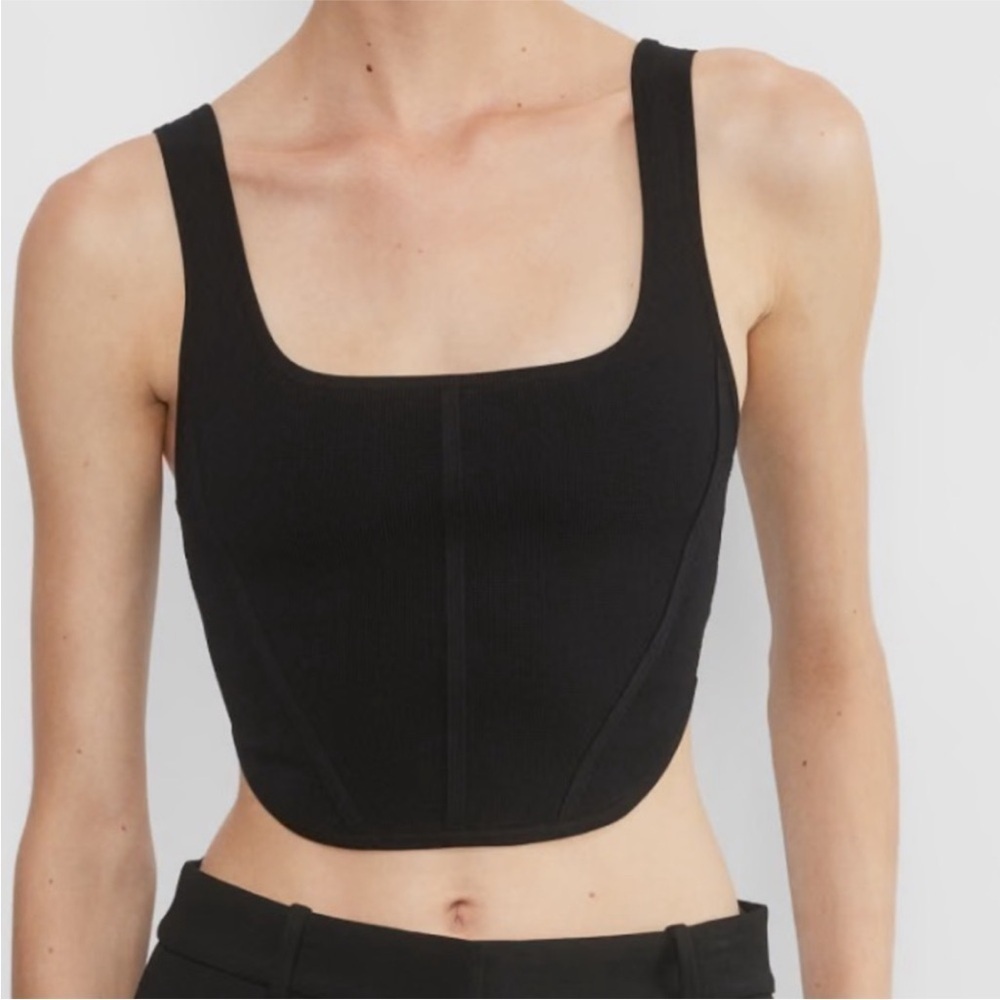Babaton Ariztia Black Women's Small Bustier Tank Top Crop Nylon Elastane S Sm